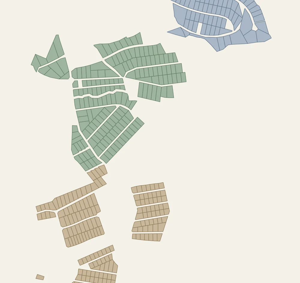 Plano de lotificación por zonas: Colina, Cañada y Montaña